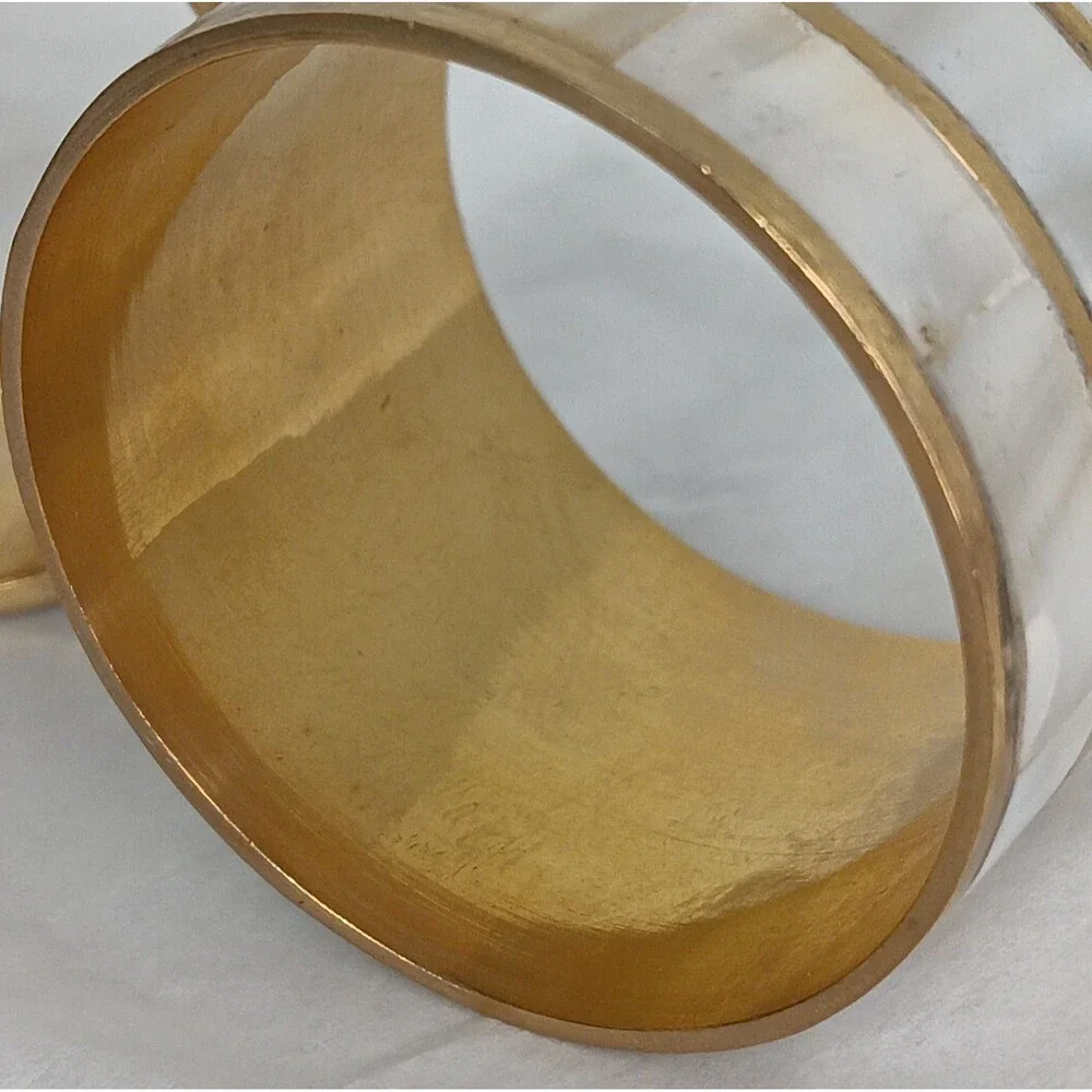 4 Mother of Pearl Napkin Ring Holders Brass Boho Seaside Table Setting